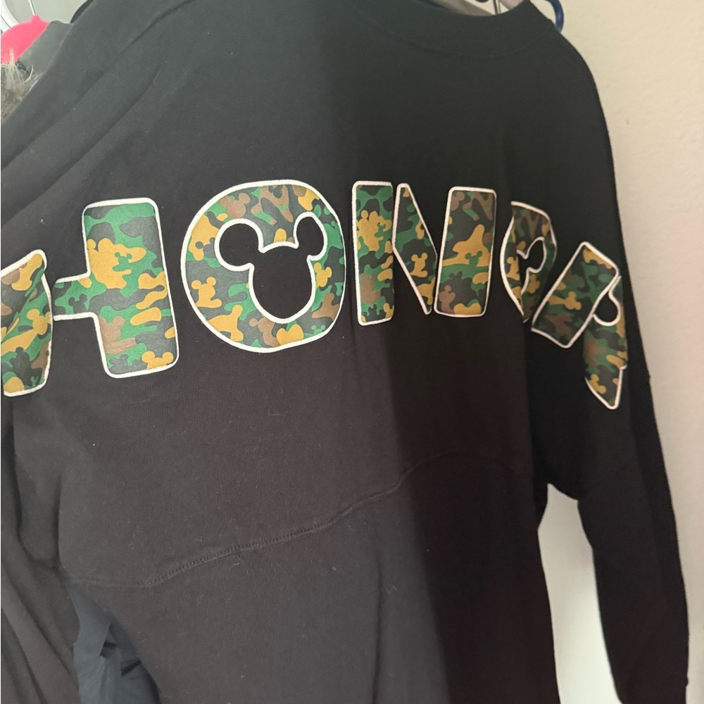 Disney Black Spirit Jersey Armed Forces Long Sleeve with Camo Lettering